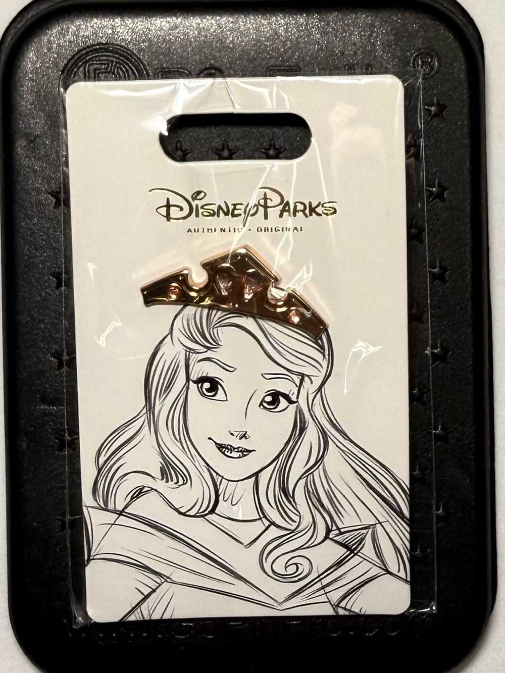 Disney Princess Aurora Gold Tiara Enamel Pin with Pink Gems